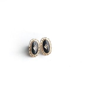 Vintage 10k Gold Diamond and Onyx earrings